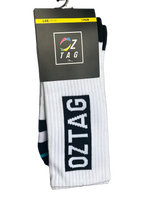 Load image into Gallery viewer, BLACK/WHITE OZTAG SOCKS (LONG)