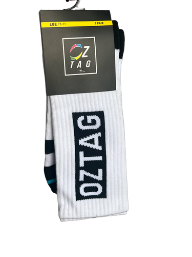 BLACK/WHITE OZTAG SOCKS (LONG)